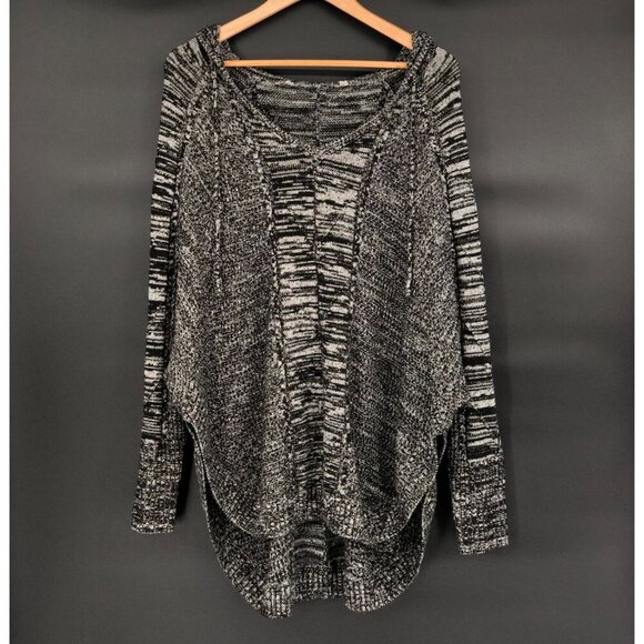 Athleta Oversized Knit Hooded Sweater Poncho XL Gray Merino Wool Blend Dolman - Picture 1 of 7